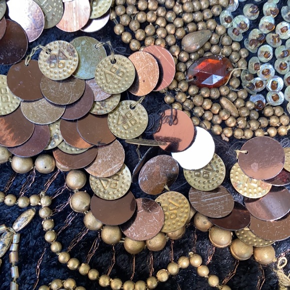 Vintage Crushed Velvet Embellished Bead Sequin Handbag Shoulder Purse Pocketbook - Picture 4 of 7